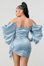 Load image into Gallery viewer, Elegant Puff Shoulder Satin Mini Dress