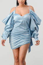 Load image into Gallery viewer, Elegant Puff Shoulder Satin Mini Dress