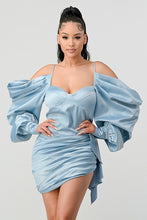 Load image into Gallery viewer, Elegant Puff Shoulder Satin Mini Dress