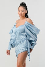 Load image into Gallery viewer, Elegant Puff Shoulder Satin Mini Dress