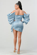 Load image into Gallery viewer, Elegant Puff Shoulder Satin Mini Dress