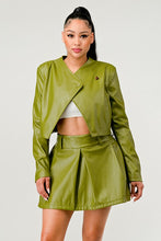 Load image into Gallery viewer, Button Up Pu Leather jacket and Skirt Set