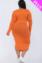 Load image into Gallery viewer, Plus Size Split Neck Long Sleeve Midi Dress