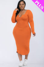 Load image into Gallery viewer, Plus Size Split Neck Long Sleeve Midi Dress