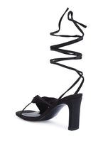 Load image into Gallery viewer, CHASM RUCHED SATIN TIE UP BLOCK HEELED SANDALS
