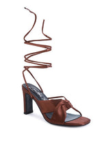 Load image into Gallery viewer, CHASM RUCHED SATIN TIE UP BLOCK HEELED SANDALS
