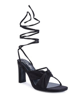 Load image into Gallery viewer, CHASM RUCHED SATIN TIE UP BLOCK HEELED SANDALS
