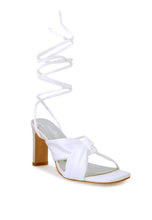 Load image into Gallery viewer, CHASM RUCHED SATIN TIE UP BLOCK HEELED SANDALS
