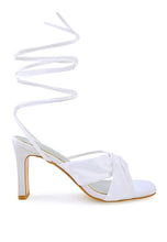 Load image into Gallery viewer, CHASM RUCHED SATIN TIE UP BLOCK HEELED SANDALS
