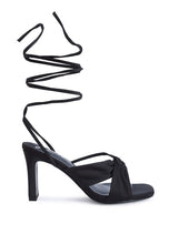 Load image into Gallery viewer, CHASM RUCHED SATIN TIE UP BLOCK HEELED SANDALS
