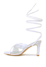 Load image into Gallery viewer, CHASM RUCHED SATIN TIE UP BLOCK HEELED SANDALS
