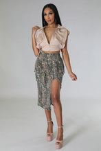 Load image into Gallery viewer, Cargo Midi Skirt in Woodland Camo
