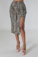 Load image into Gallery viewer, Cargo Midi Skirt in Woodland Camo
