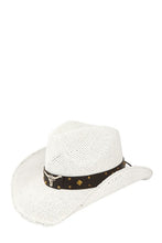 Load image into Gallery viewer, Cow Buckle and Cowboy Style Beaded Straw Hat
