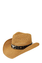 Load image into Gallery viewer, Cow Buckle and Cowboy Style Beaded Straw Hat
