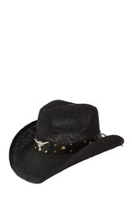 Load image into Gallery viewer, Cow Buckle and Cowboy Style Beaded Straw Hat
