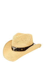 Load image into Gallery viewer, Cow Buckle and Cowboy Style Beaded Straw Hat
