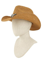 Load image into Gallery viewer, Cow Buckle and Cowboy Style Beaded Straw Hat
